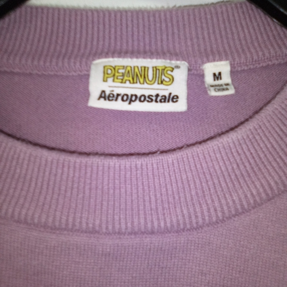 90s Style Aeropostale Lavender Snoopy & Woodstock Cropped Sweater Size Medium - Picture 5 of 6